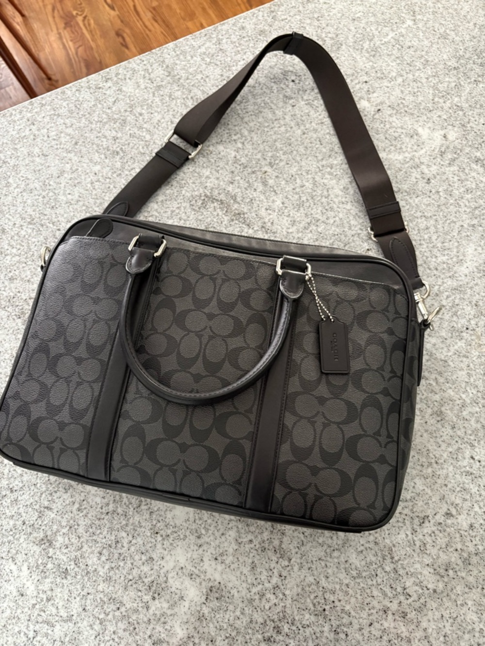 COACH Perry Slim briefcase in SIGNATURE charcoal black career messenger bag - Picture 2 of 16